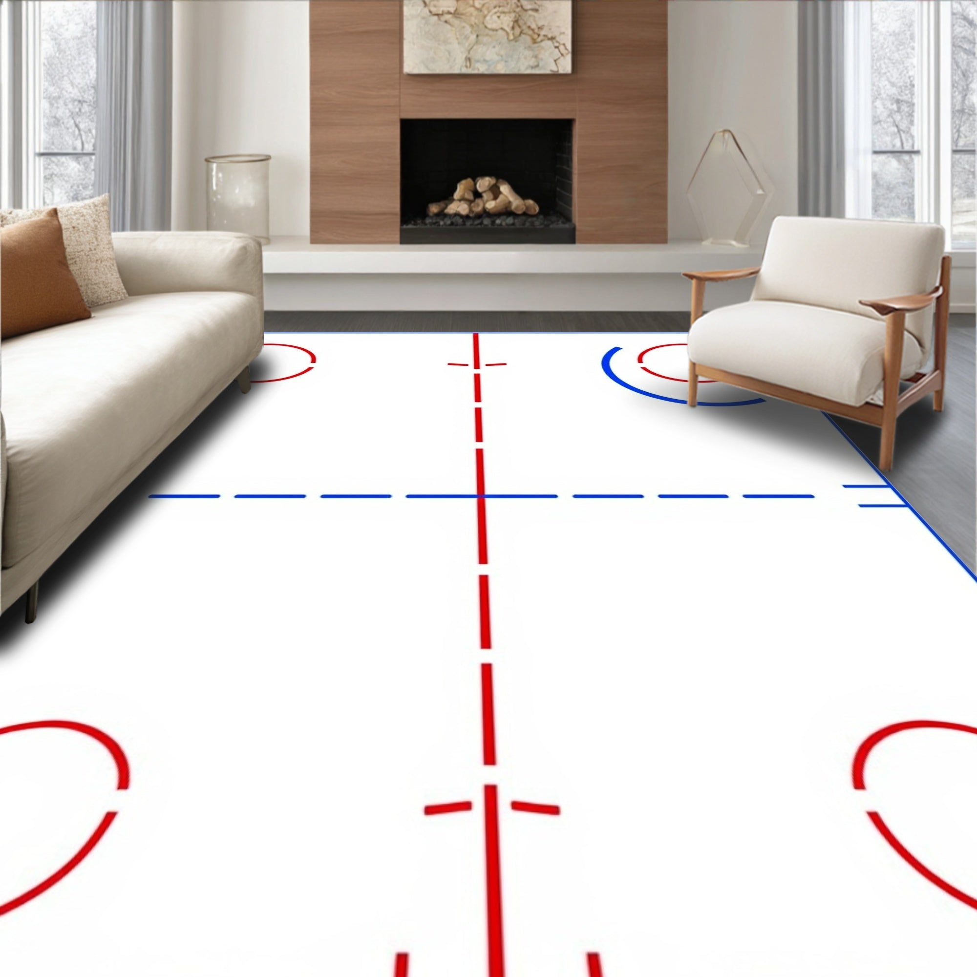 Red Blue Geometric Circles Pattern Rug