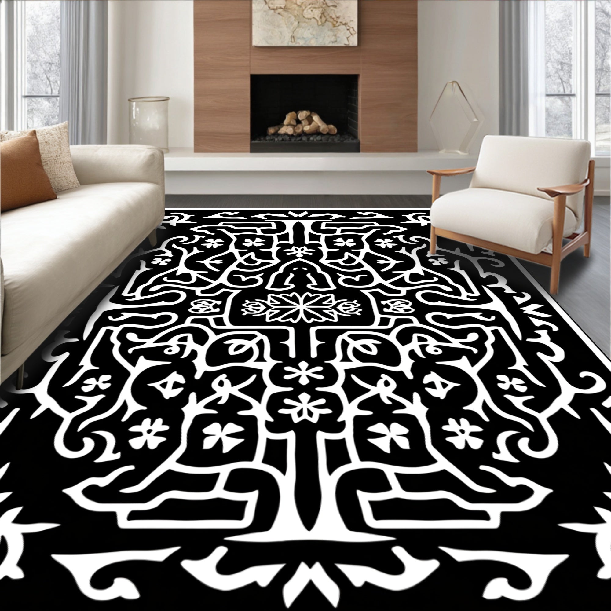 Intricate Floral And Creature Artwork Rug