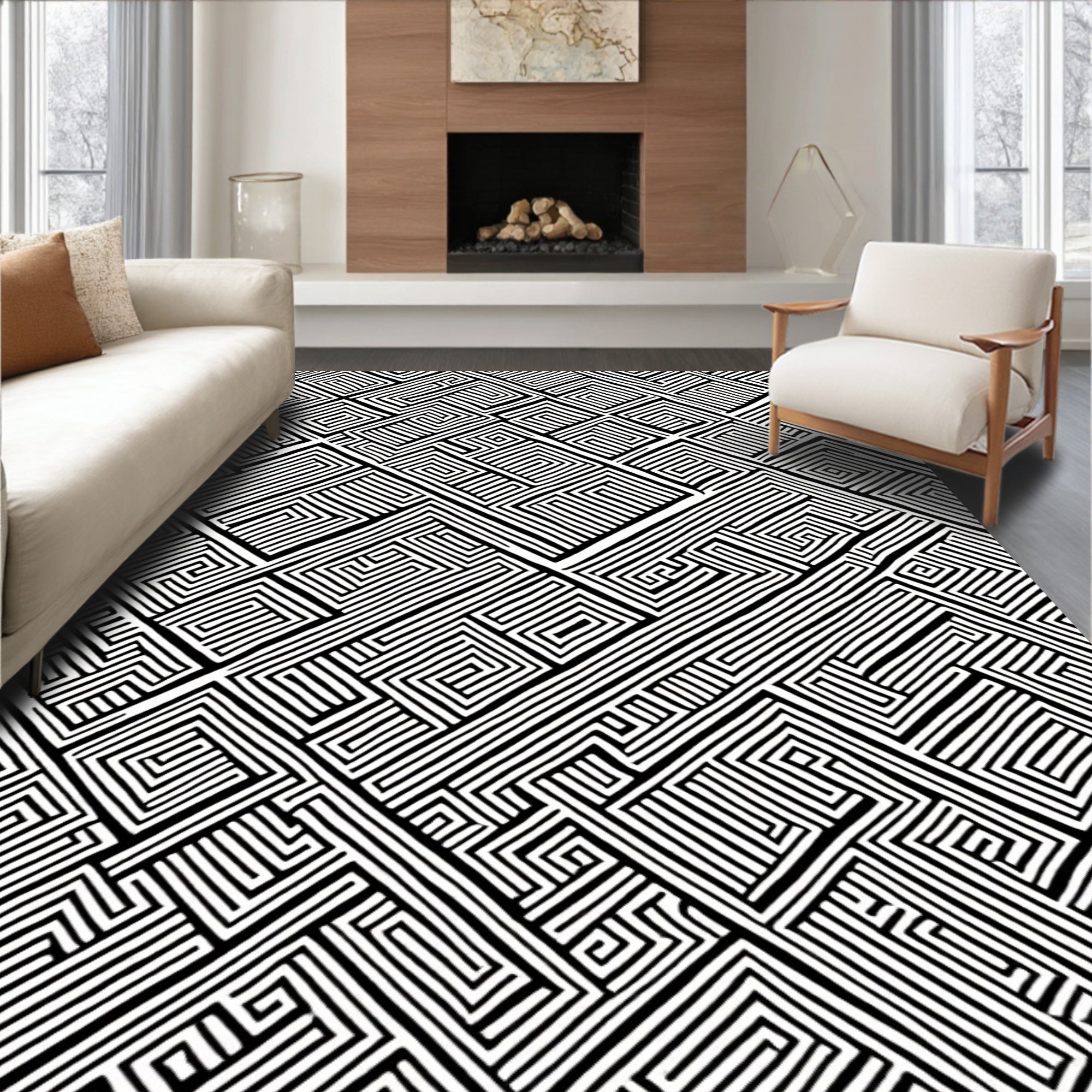 Abstract Geometric Maze Pattern Rug