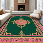 Emerald Green Pink Gold Medallion Frame Rug