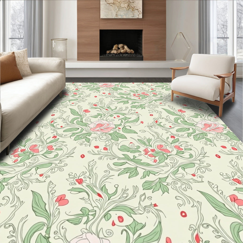 Elegant Pink Floral Vine Pattern Rug