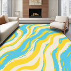 Bright Yellow Blue Cream Swirl Rug