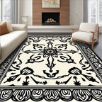 Stylized Floral Motif Border Rug
