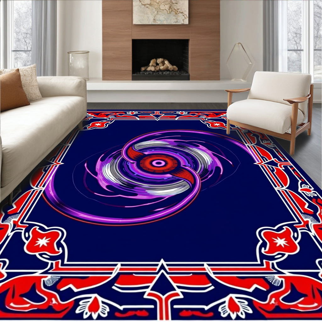 Vibrant Red And Royal Blue Swirl Rug
