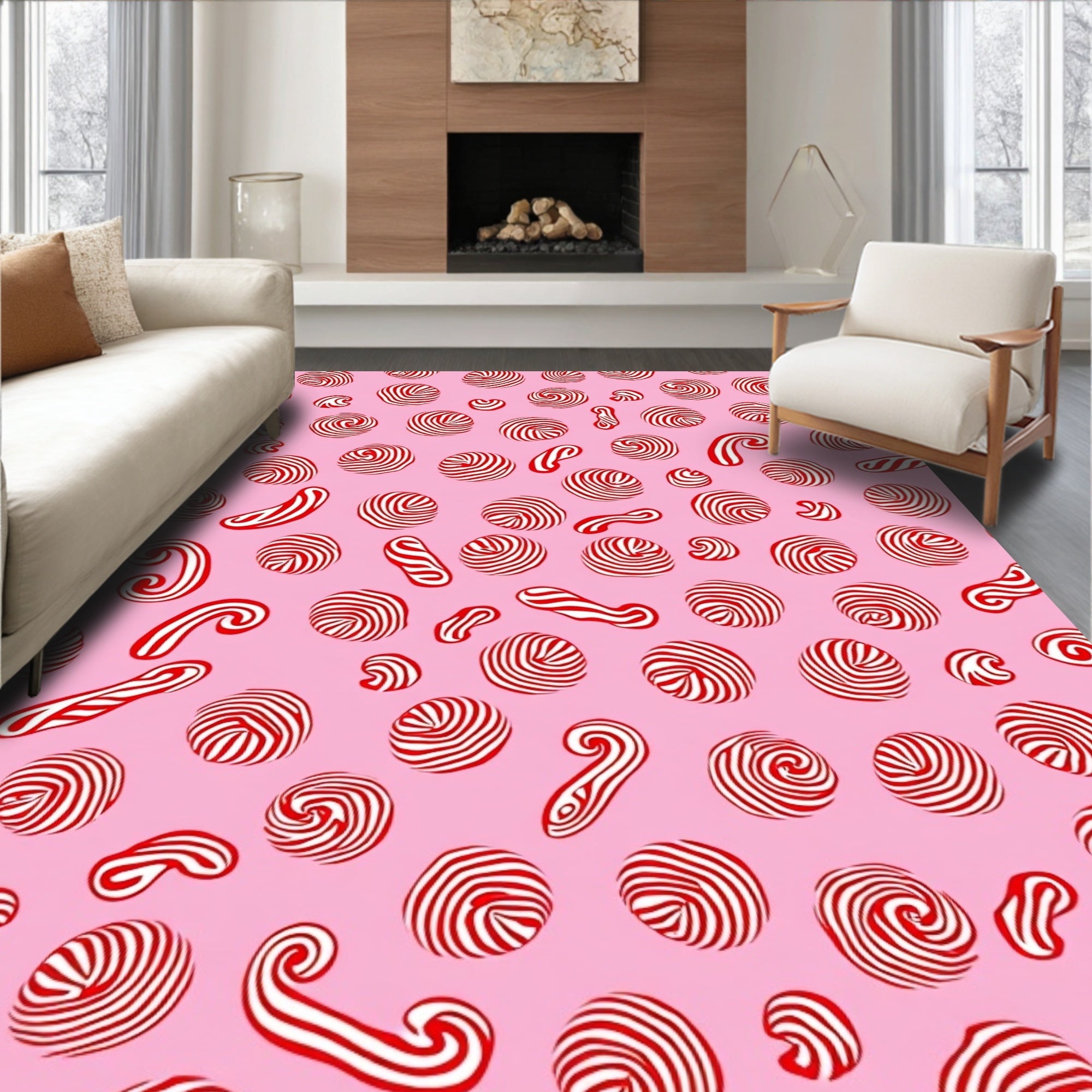 Silly Red White Swirl Candy Rug