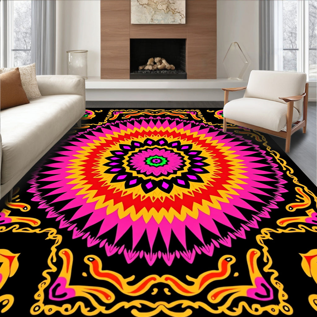 Vibrant Sunburst Mandala Pattern Rug