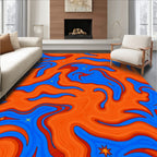 Orange Blue Swirl Star Pattern Rug