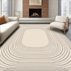 Minimalist Beige Linear Oval Rug