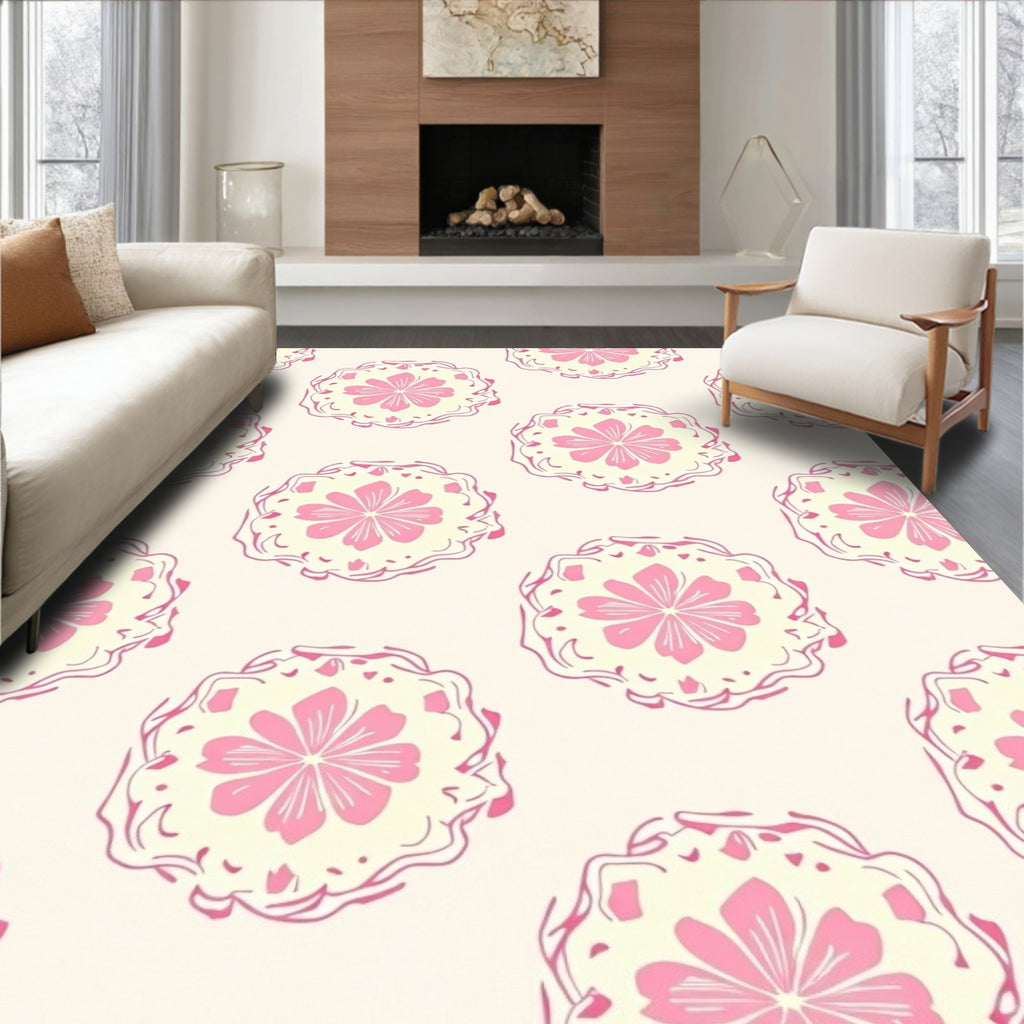 Pink Floral Mandala Patterned Rug