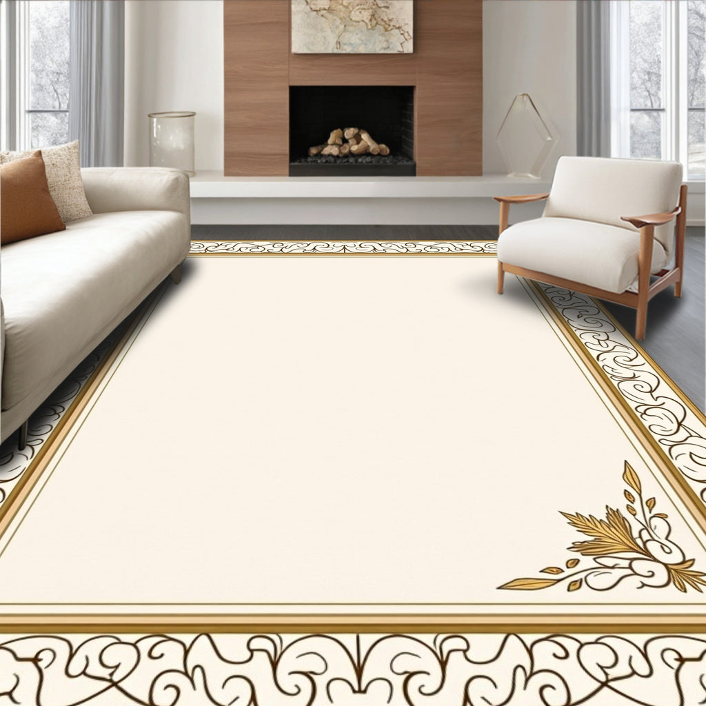 Elegant Golden Scrolls and Flourishes Rug