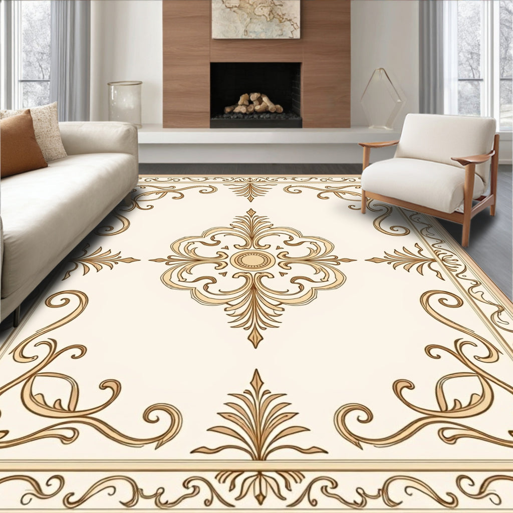 Ornate Gold Swirl Pattern Rug