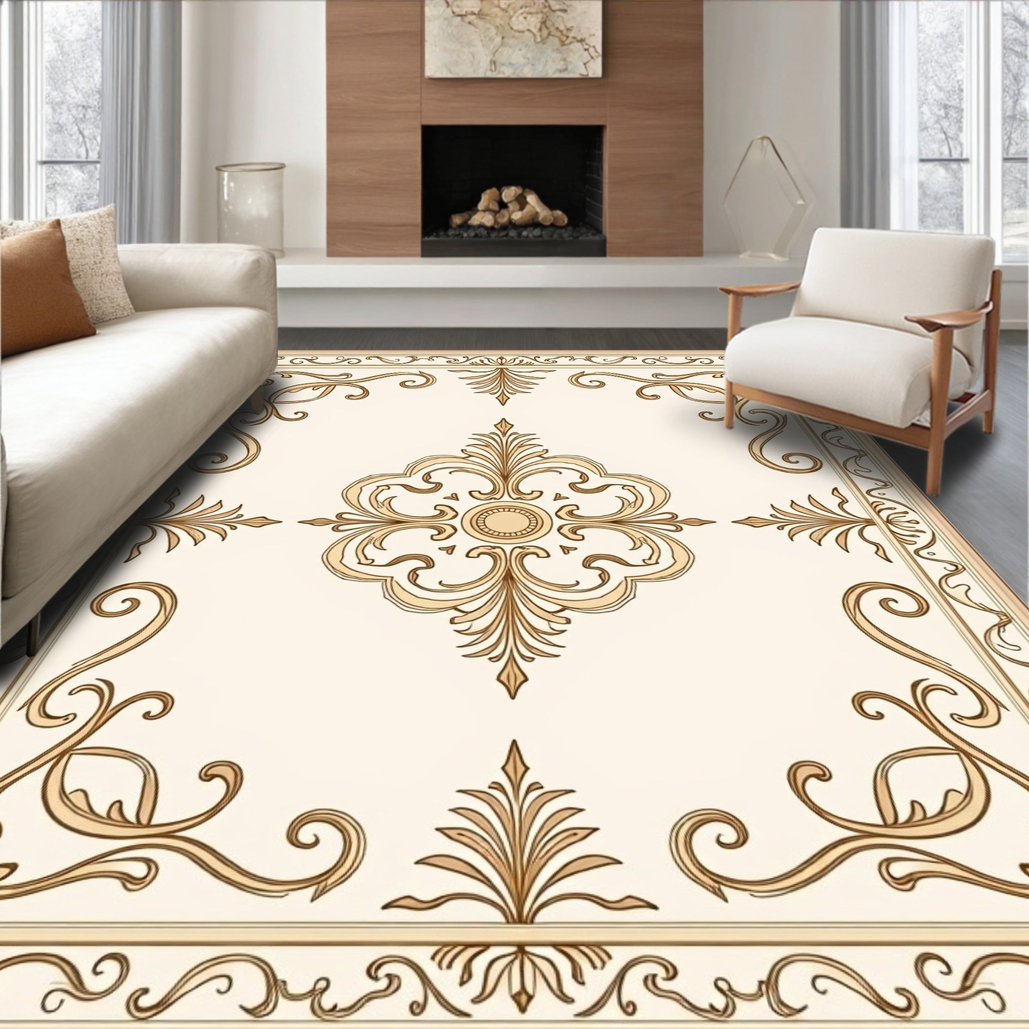 Ornate Gold Swirl Pattern Rug