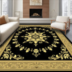 Golden Floral Medallion Frame Rug