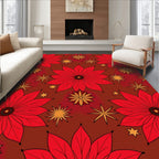 Red Floral Retro Starburst Pattern Rug