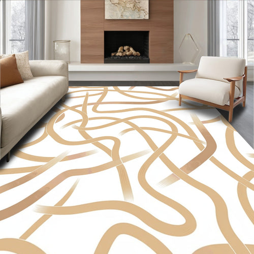 Abstract Woven Beige Curves Rug