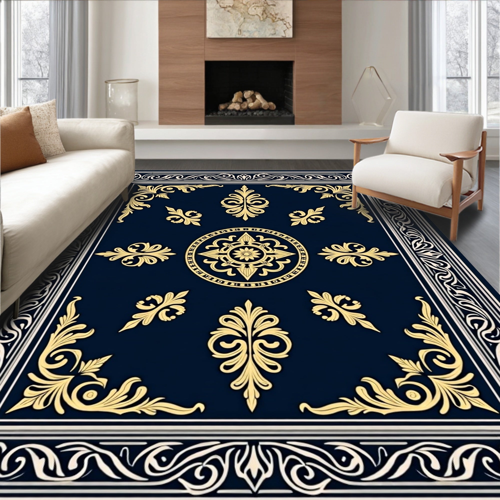 Antique Palatial Floral Gold Pattern Rug