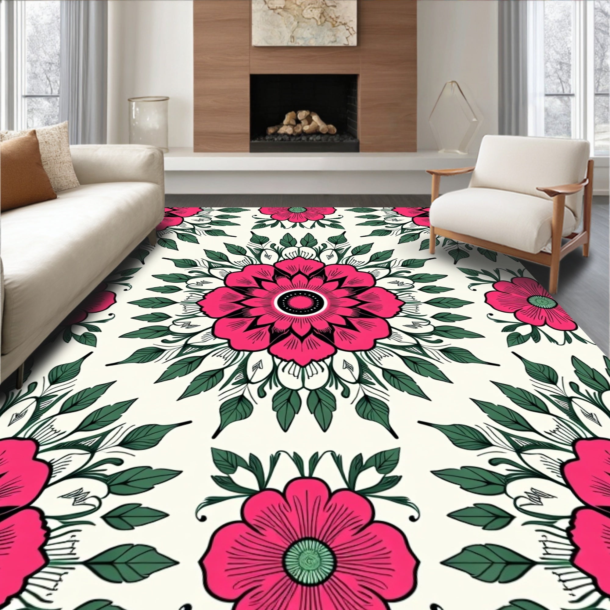 Fuchsia Floral Medallion Pattern Rug