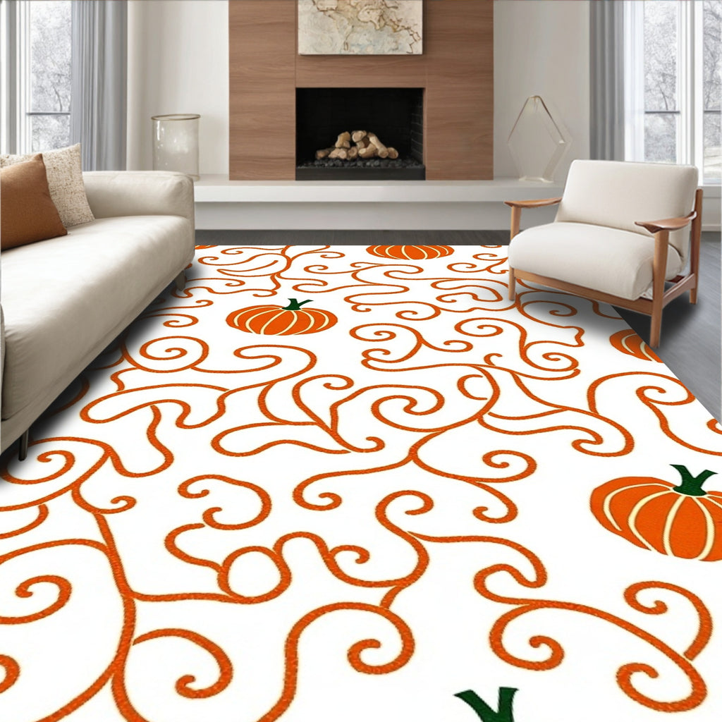 Autumn Pumpkin Vine Scroll Pattern Rug