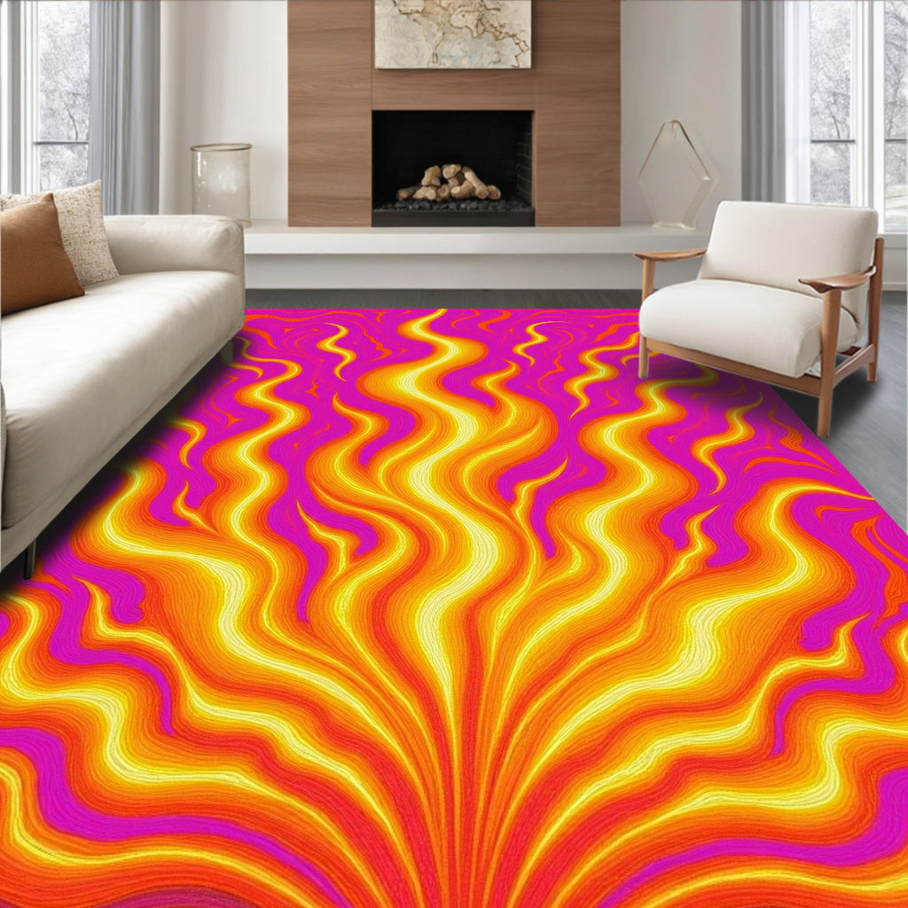 Vibrant Fiery Swirls Pattern Rug