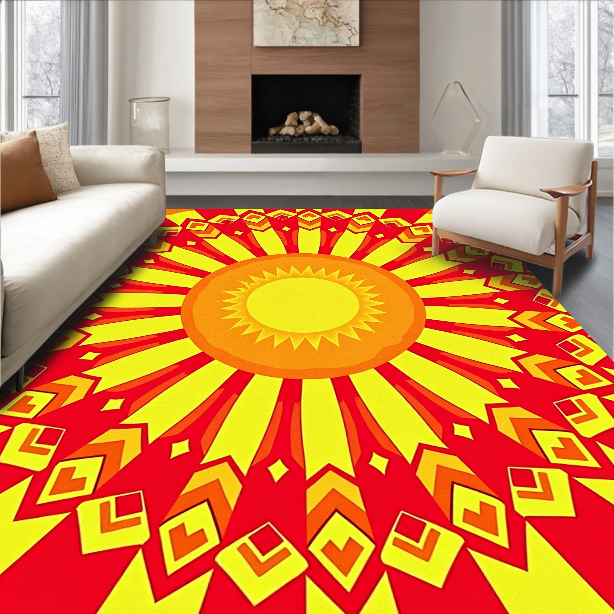 Radiant Sunburst Geometric Pattern Rug