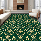 Elegant Gold Emerald Damask Pattern Rug