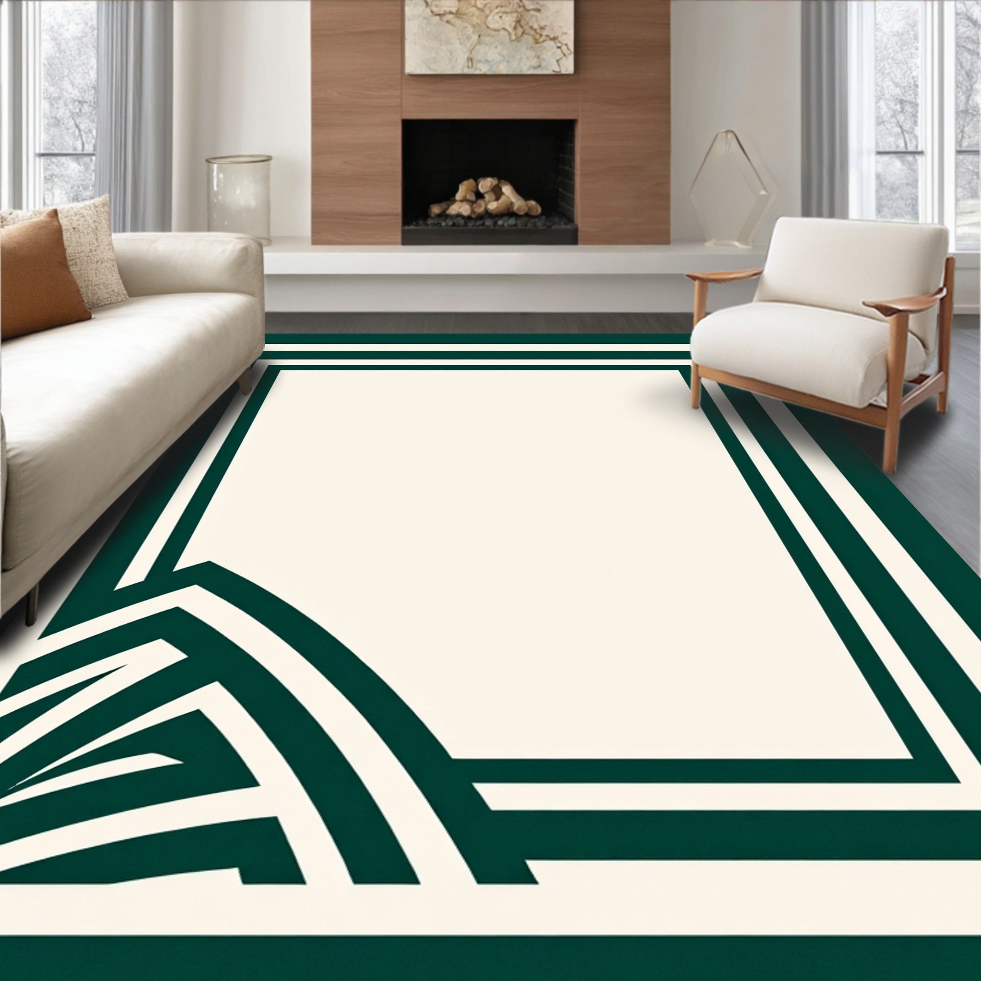 Elegant Cream Geometric Stripe Rug