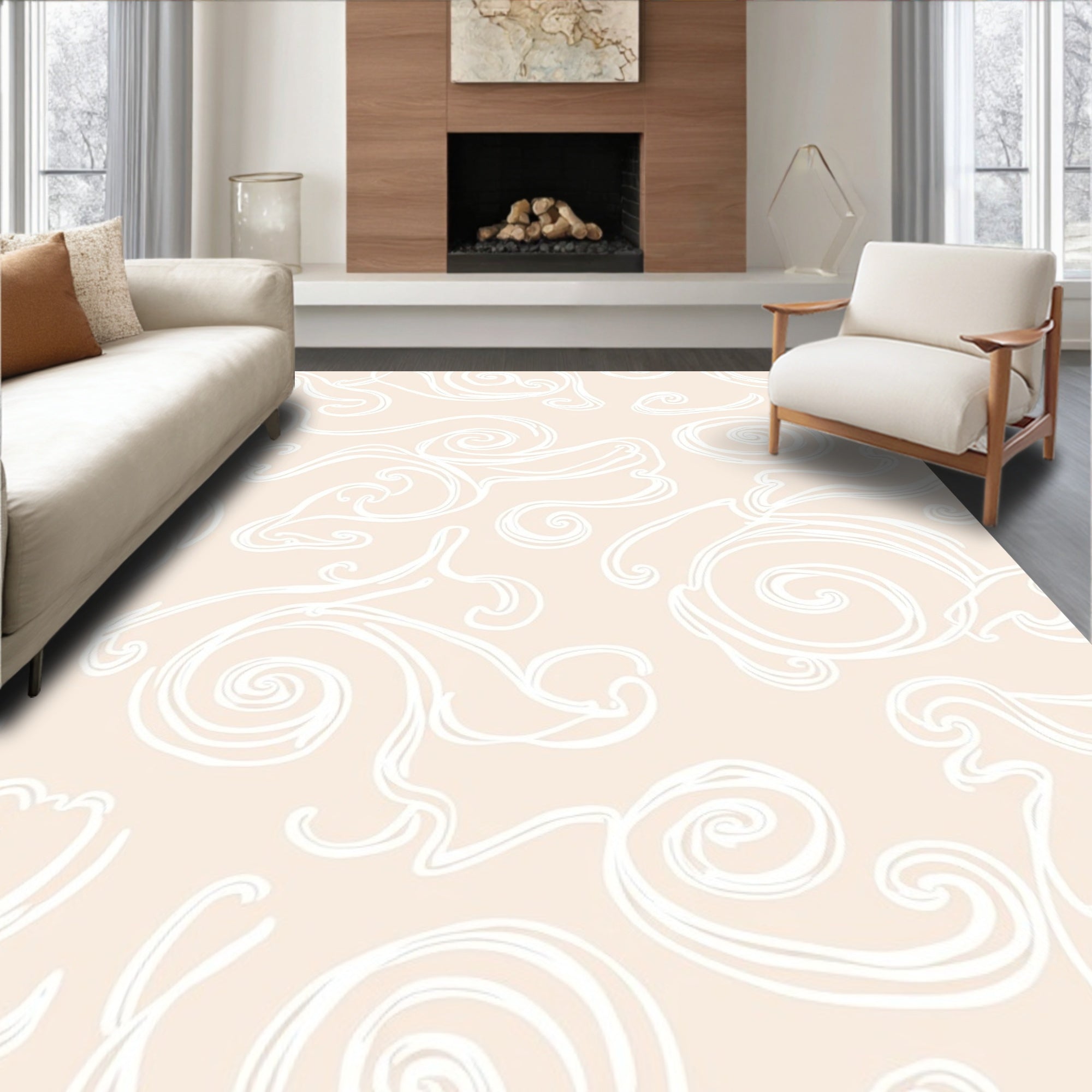 Cream Swirl Hand-Drawn Abstract Rug