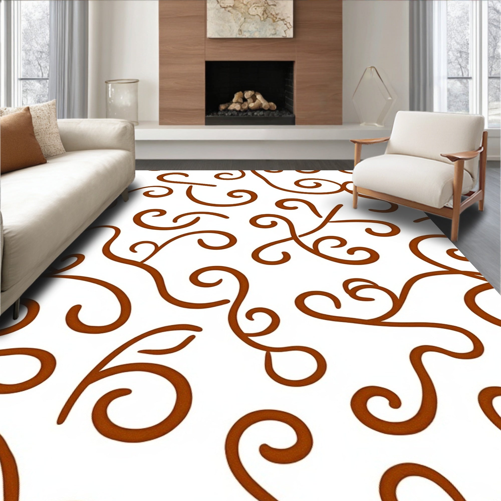 Elegant Brown Swirls Endless Pattern Rug