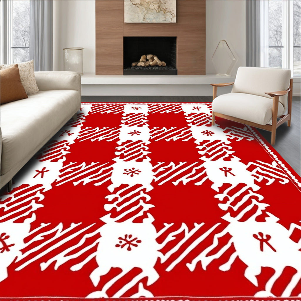 Red White Gingham Pattern Rug