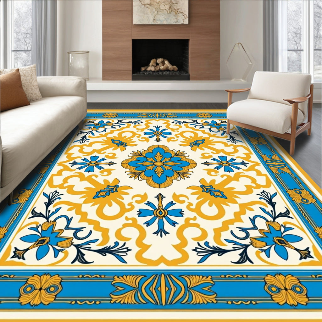 Azure Yellow Floral Medallion Rug
