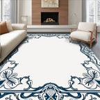Elegant Dark Blue Art Nouveau Border Rug