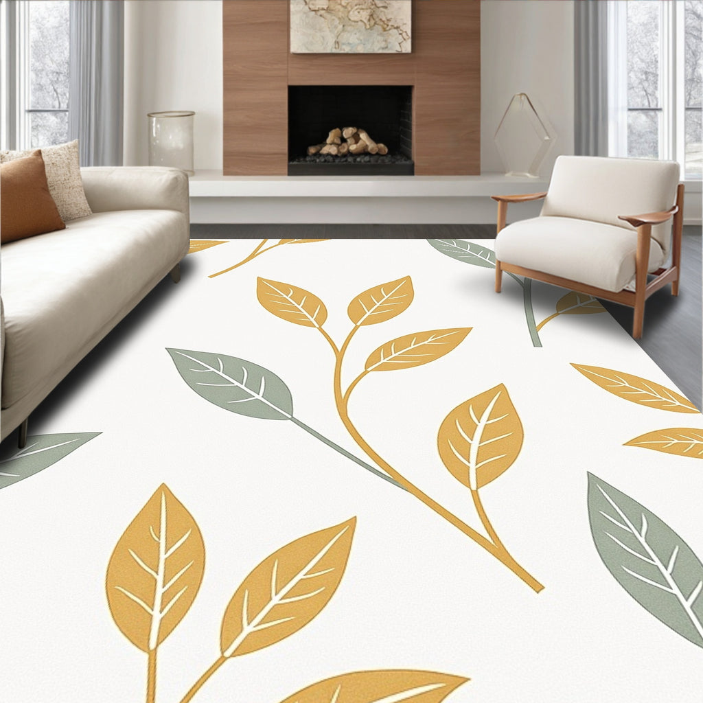 Golden Yellow Sage Leaf Pattern Rug