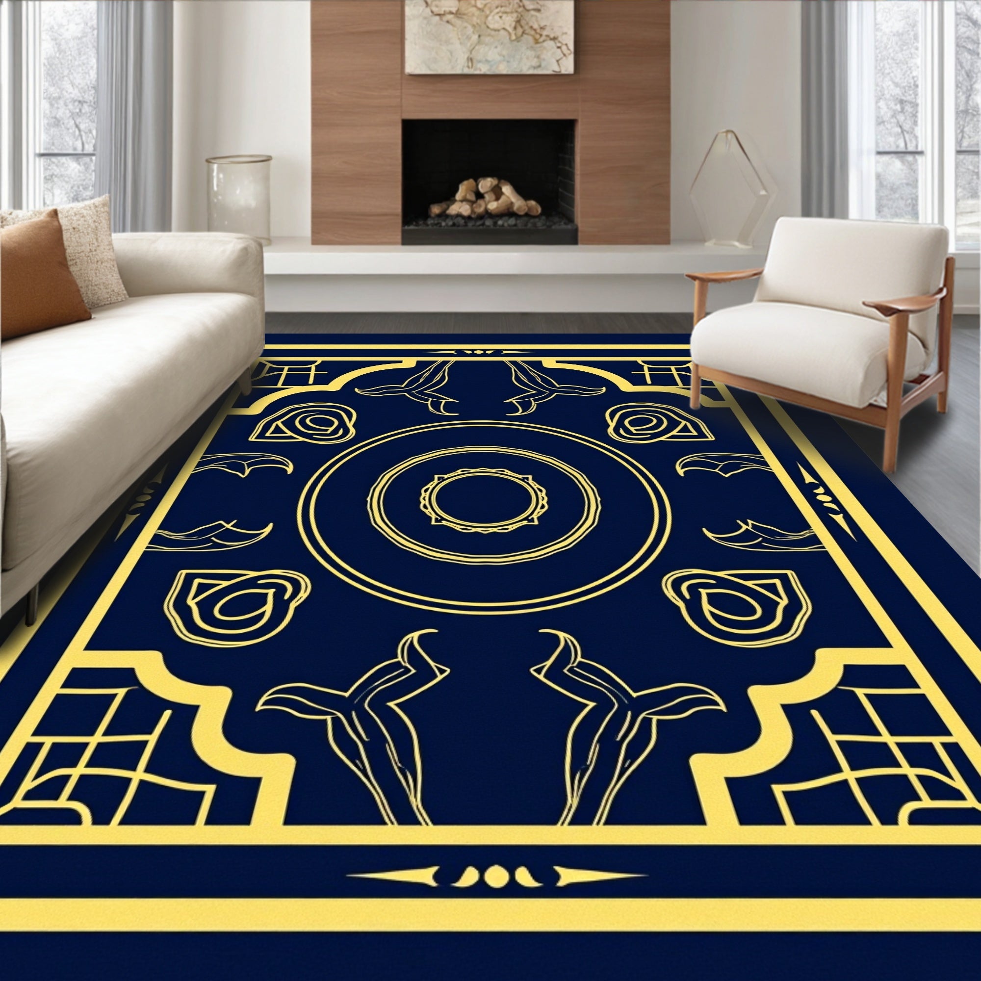 Art Deco Golden Rose Laurel Motif Rug