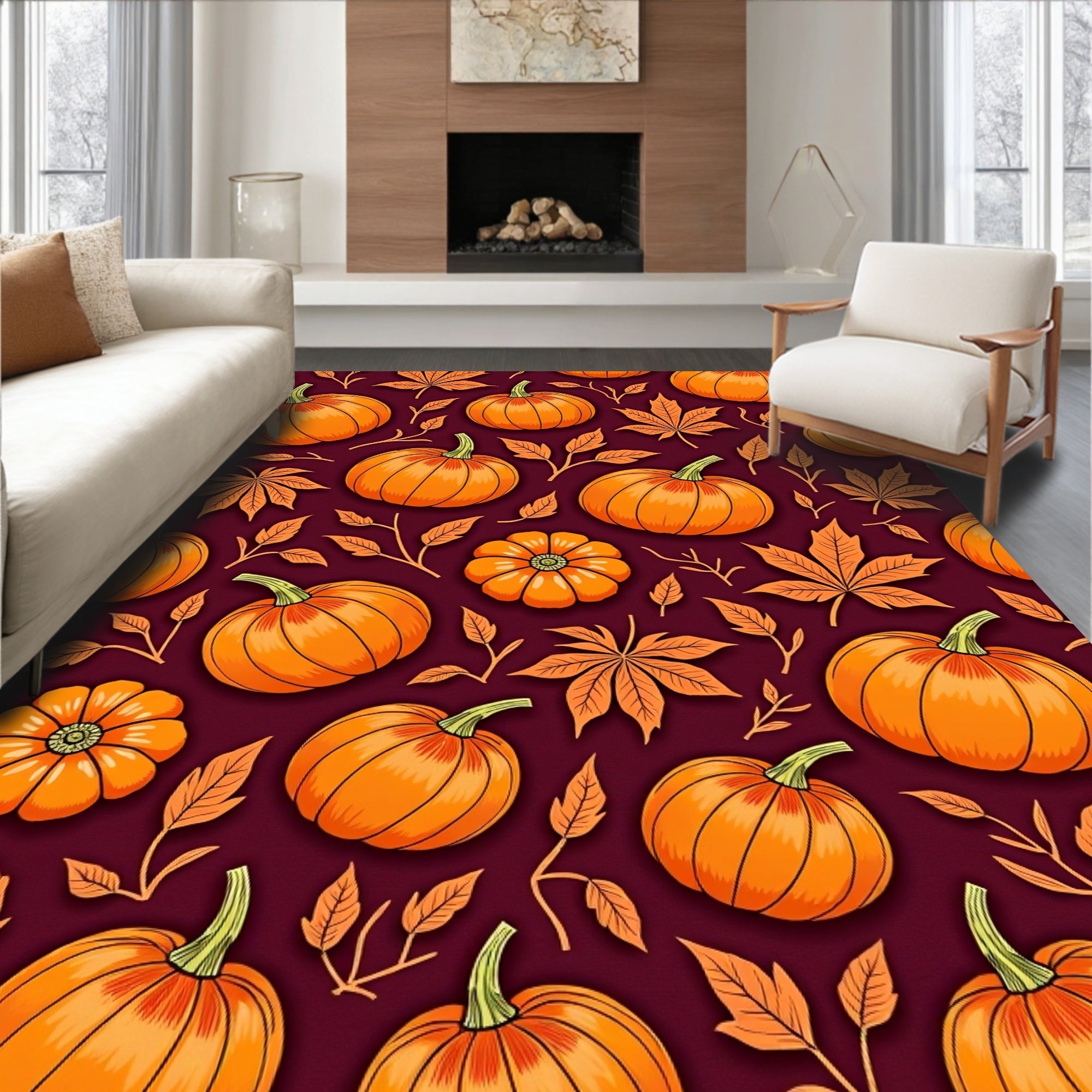 Pumpkin Leaf Fall Pattern Rug