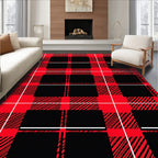 Bold Red Black Plaid Pattern Rug
