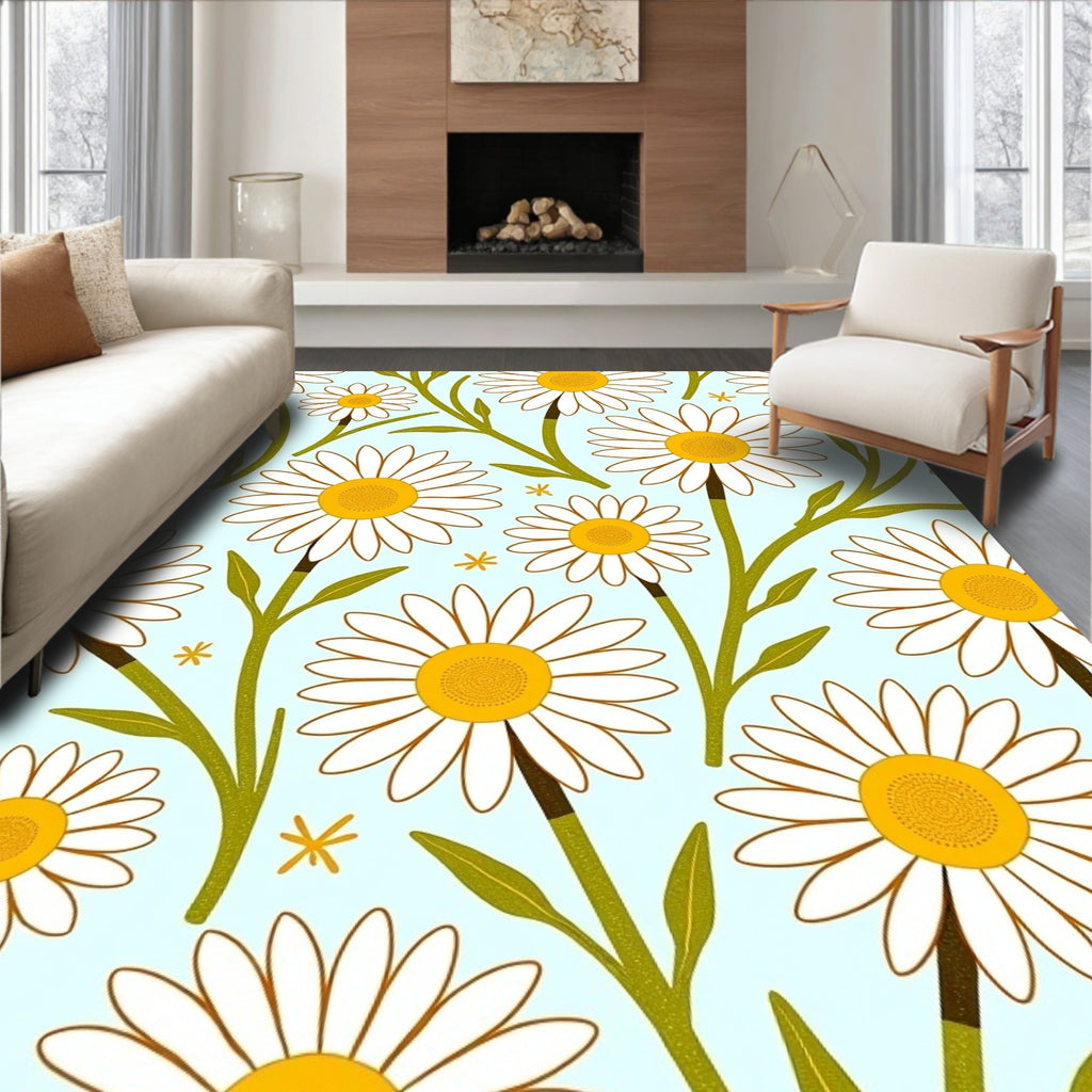 Daisies Pattern With Green Stems Rug
