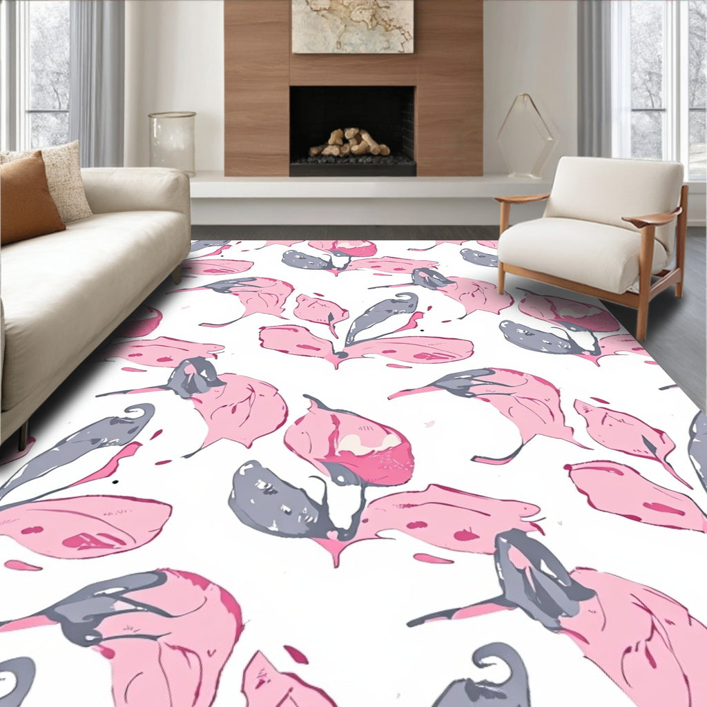 Abstract Floral Pink Grey Design Rug