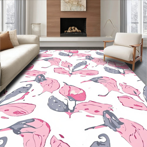 Abstract Floral Pink Grey Design Rug