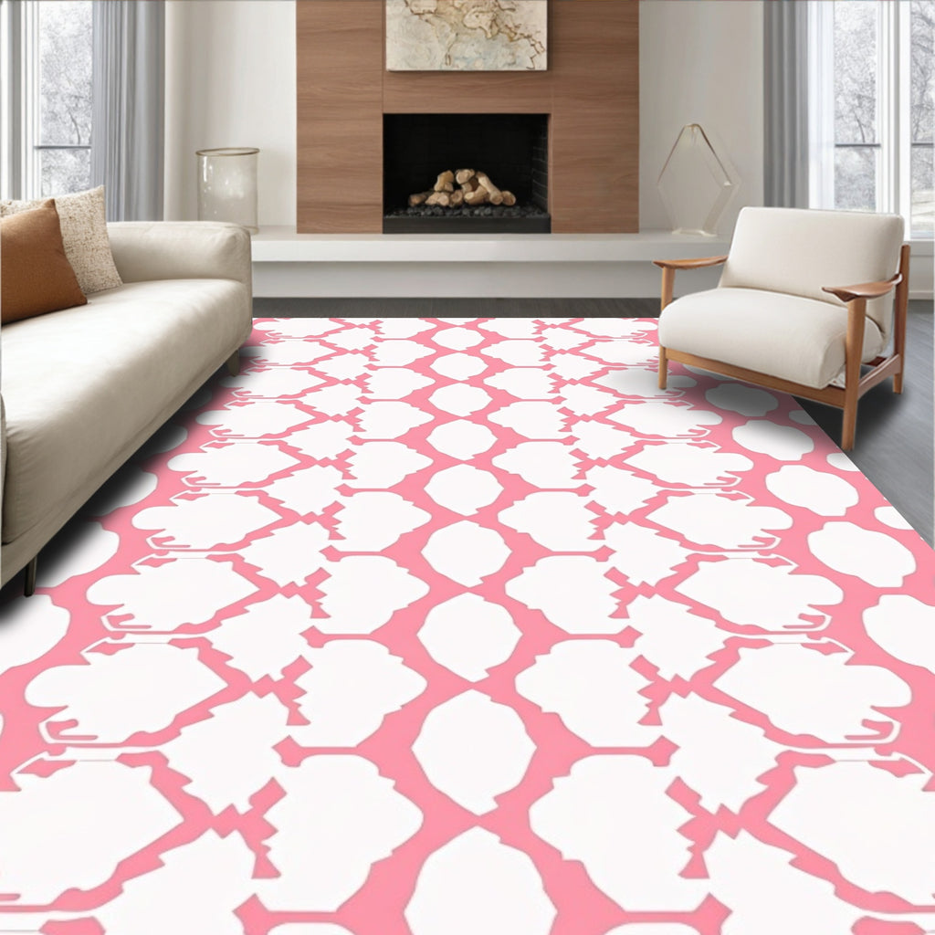 Pink White Ikat Pattern Rug
