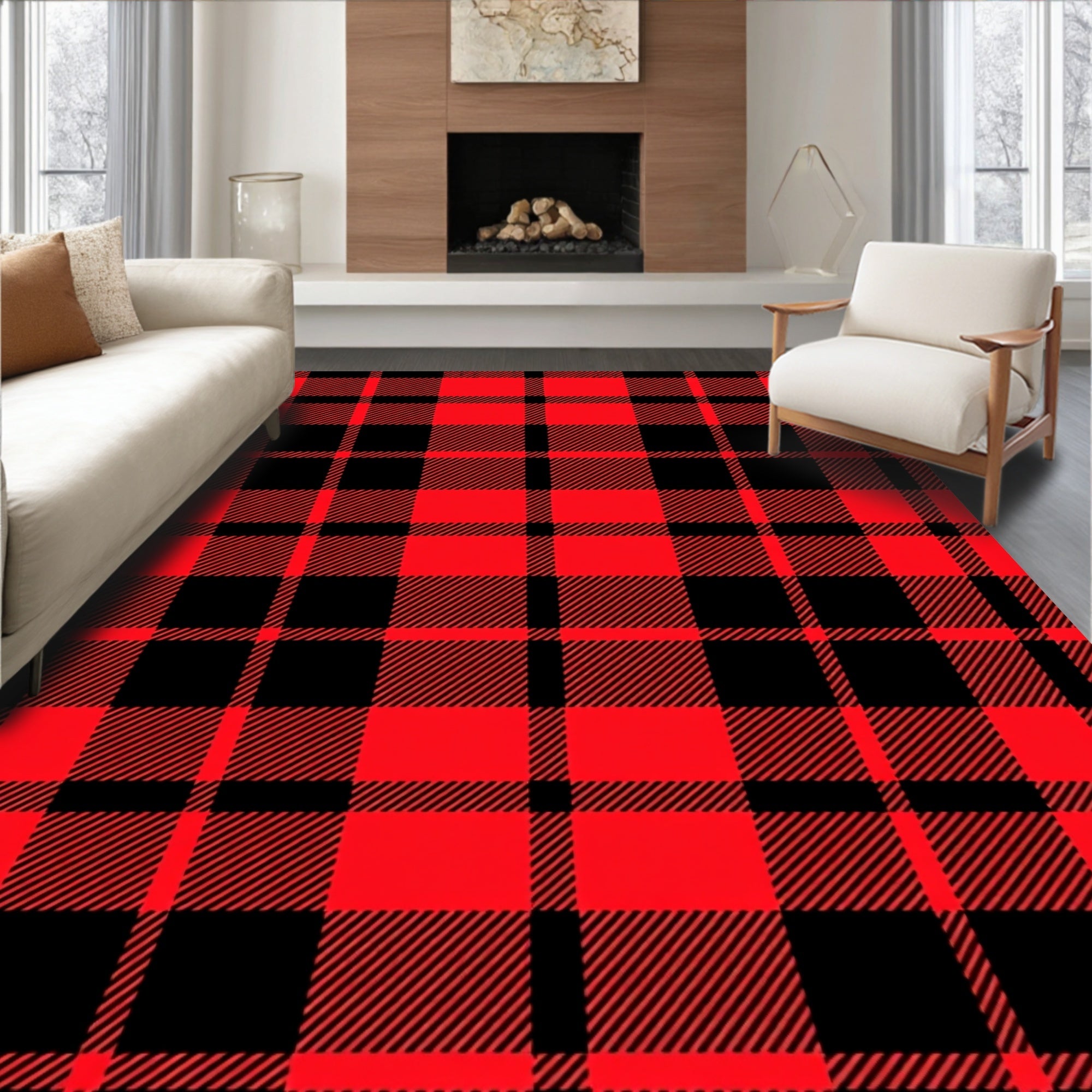 Red Black Buffalo Plaid Pattern Rug