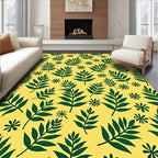 Yellow With Green Leaf Pattern Rug