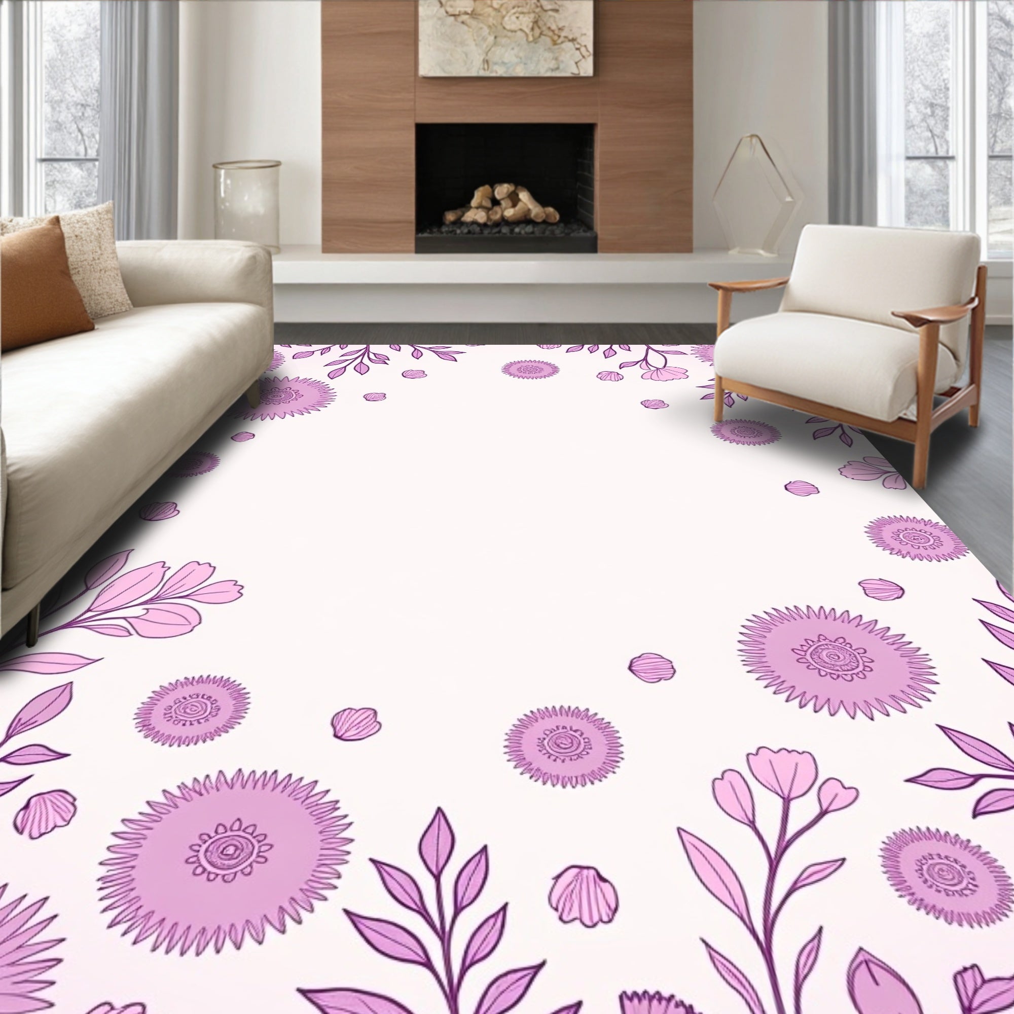 Vintage Pink Floral Leaf Pattern Rug