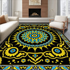 Bold Yellow Blue Floral Mandala Design Rug