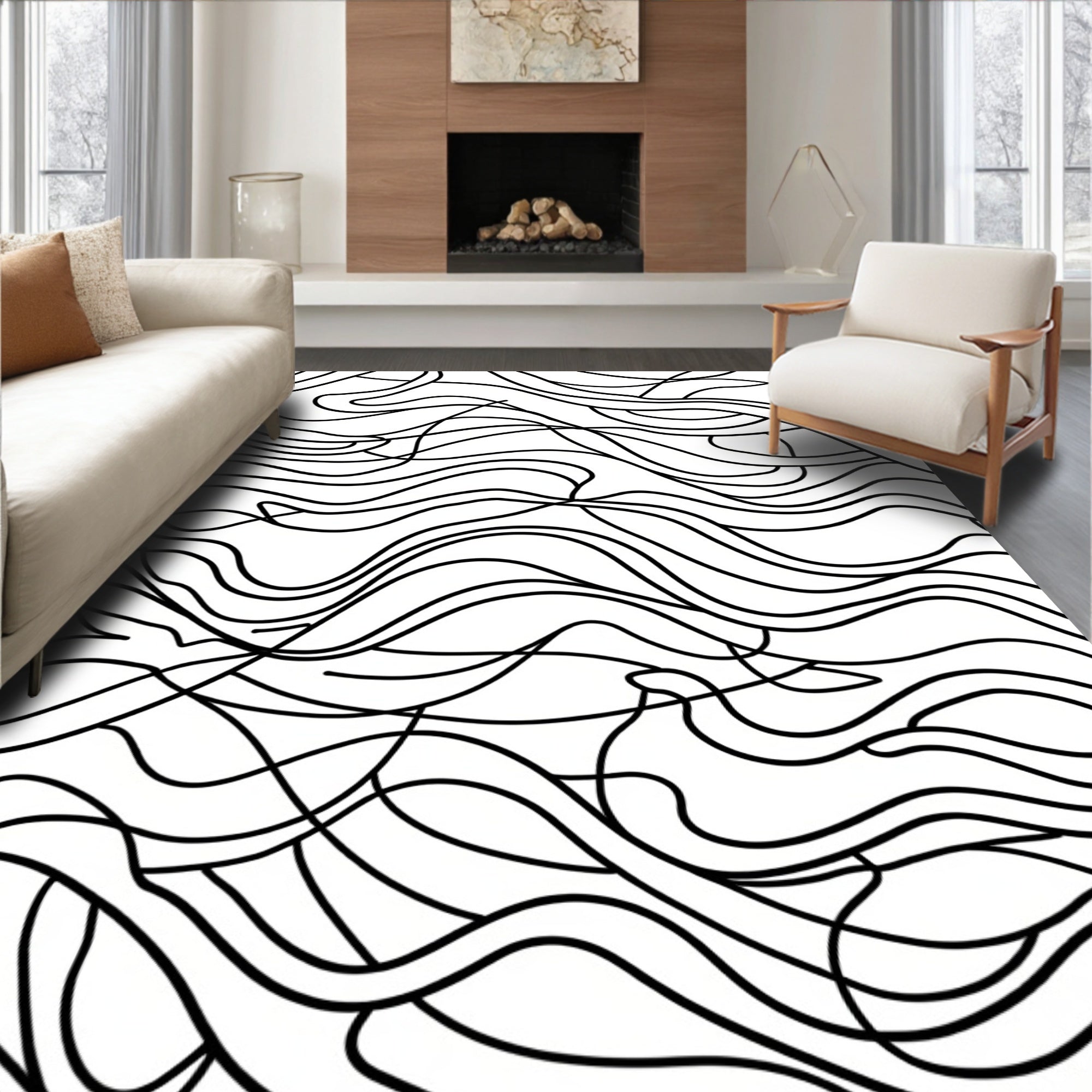 Abstract Flowing Contour Pattern Rug