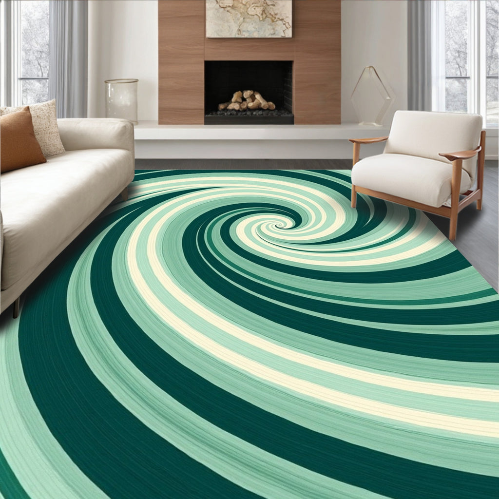 Abstract Green Swirl Pattern Rug