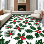 Green Holly Red Berry Holiday Arrangement Rug