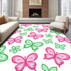 Pink Green Butterfly Pattern Decor Rug