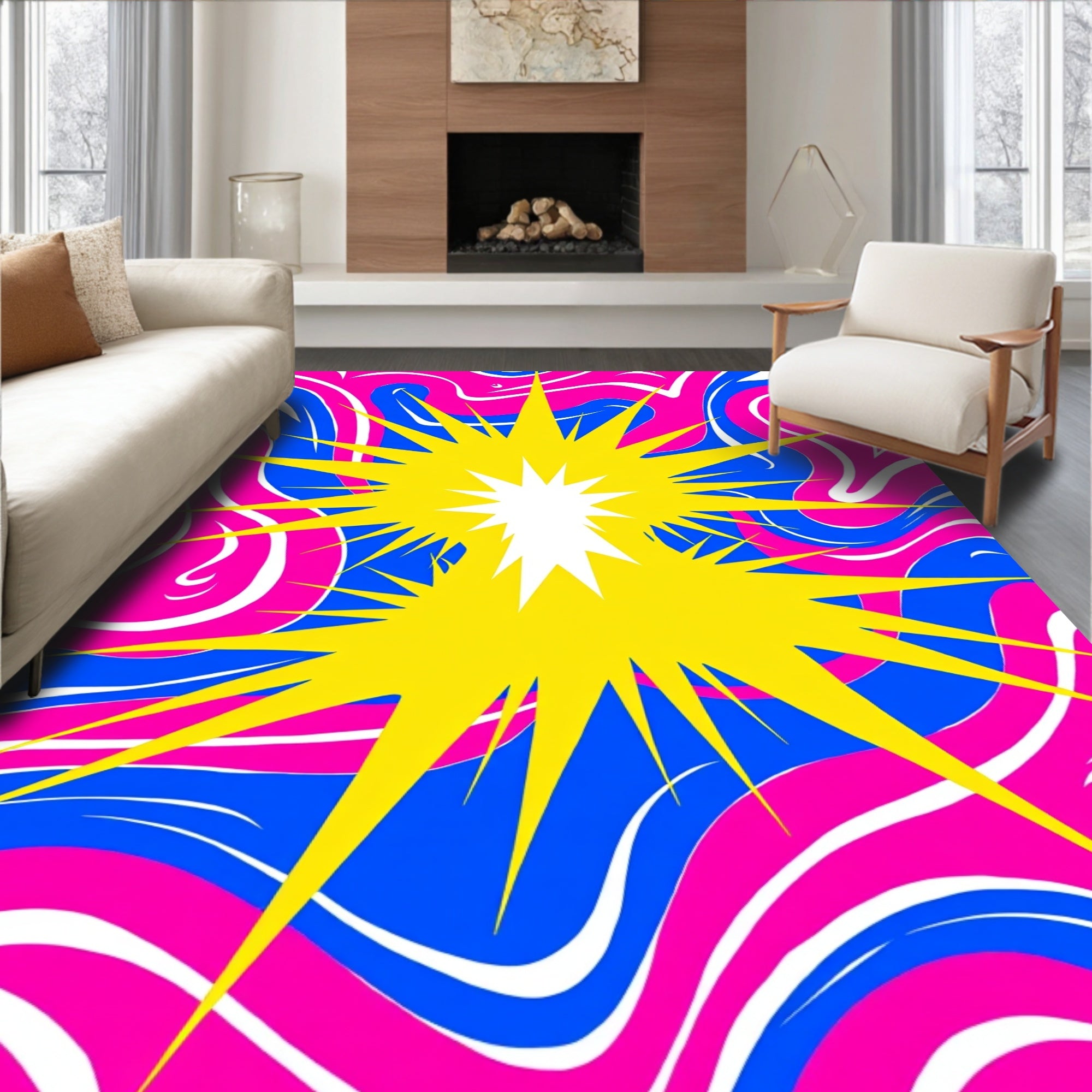 Bold Starburst Abstract Swirls Rug