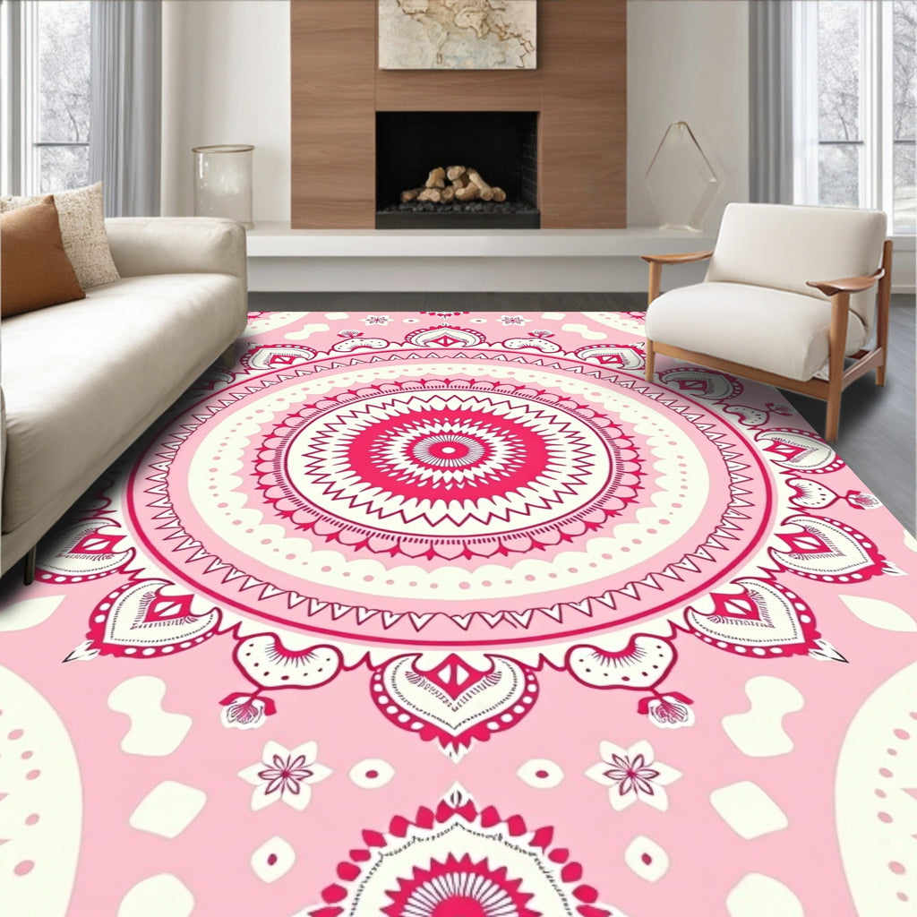 Pink Mandala Floral Pattern Rug