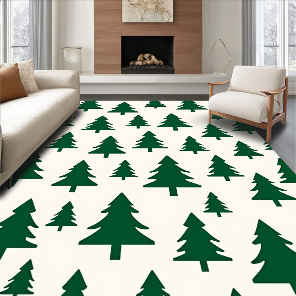 Forest Green Pine Trees Repeating Pattern Rug